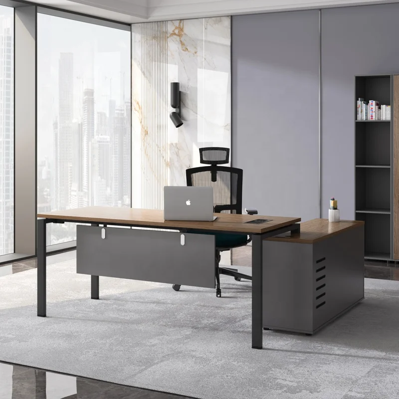 Office Tech Design - -สําหรับเฟอร์นิเจอร์สํานักงานไฮเทคที่ทันสมัยโต๊ะขาไม้อาคารรูปตัว L กฎหมายขาโลหะผู้บริหารการออกแบบโต๊ะคอมพิวเตอร์สํานักงาน