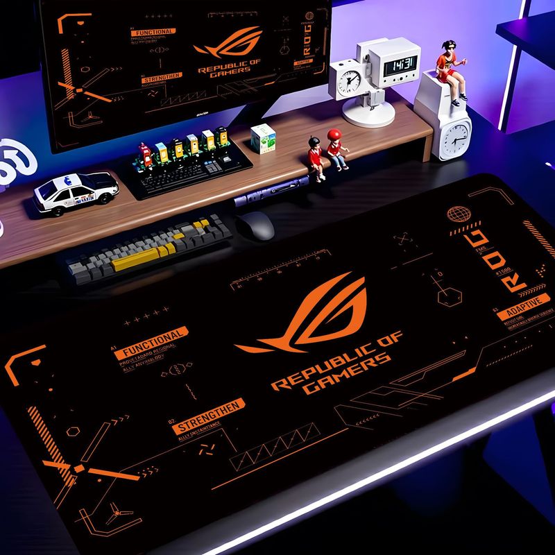 Office Tech Logo - VIKAMA ROG โลโก้เกมแผ่นรองเมาส์ขนาดใหญ่กันลื่นกันน้ำแผ่นรองโต๊ะเทค ซิร์คิต คีย์บอร์ดแผ่นป้องกันโต๊ะเกมตกแต่งสำนักงาน