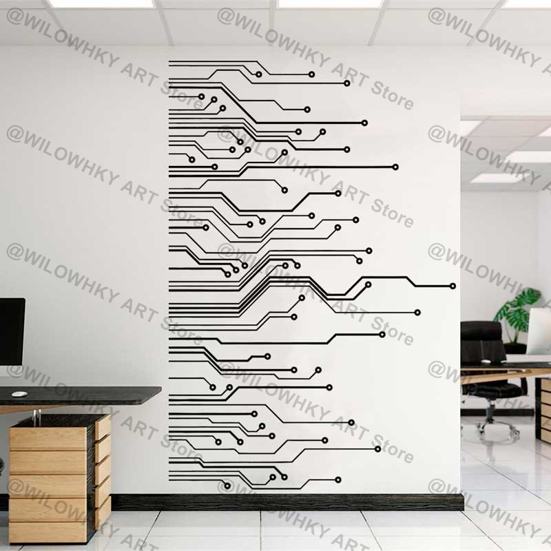 Office Work Tech - แผงวงจรวิทยาศาสตร์ห้องเด็กเล่นเทคโนโลยีไวนิลศิลปะบนผนังรูปลอกซอฟต์แวร์โรงเรียนวิทยาศาสตร์คอมพิวเตอร์มันรูปลอกติดผนัง D3ตกแต่งสำนักงาน
